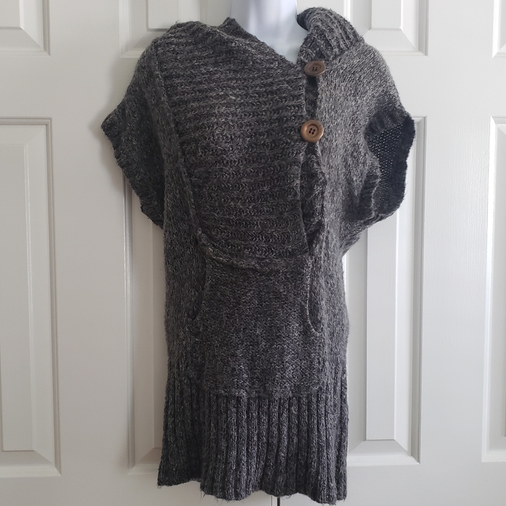 Free People Womens Hoodie Sweater S Grunge Boho Wool Wood Buttons Long Hippie
